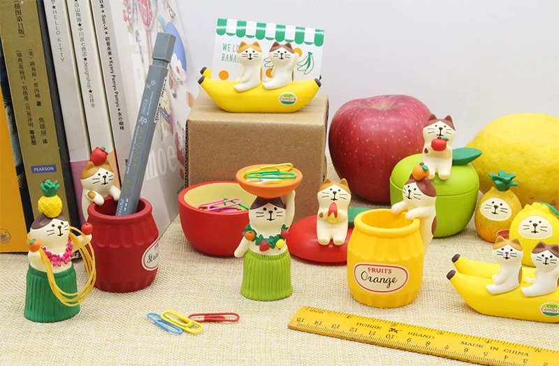 Japanese Fruit Cute Kawaii Cat Dharma Animal Ornaments Feng Shui Creative Gift Miniature Decoration Home Decoration Accessories