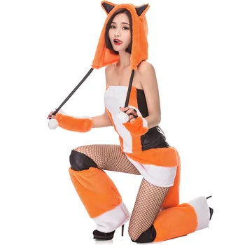 

Orange Deluex Woman Fox Cosplay Halloween Costumes Female Winter Animal pajamas Carnival Christmas Purim party dress