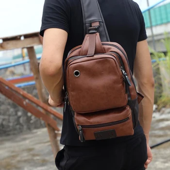 

Vintage PU Leather Men Chest Backbag Casual Fashion Male Messenger Bags Back Pack Crossbody Bags Small Sling Single Shoulder Bag