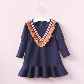 

Roimyal Wholesale 2019 New girls dress long sleeve patchwork outfits with ruffles trumped Casual kids Clothes for 2-6 years
