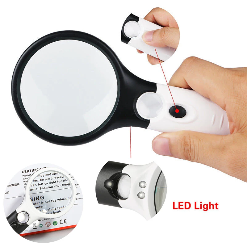 Magnifying Glass with Light, 3X 45X Handheld Large Magnifier, Diamond