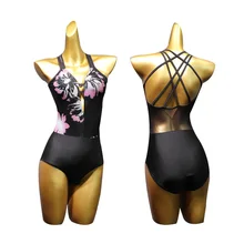 Костюмы для латинских танцев, трико с принтом для танцев, сексуальные трико для танцев, топ для латинских танцев, топ для бальных танцев, комбинезон без рукавов с v-образным вырезом