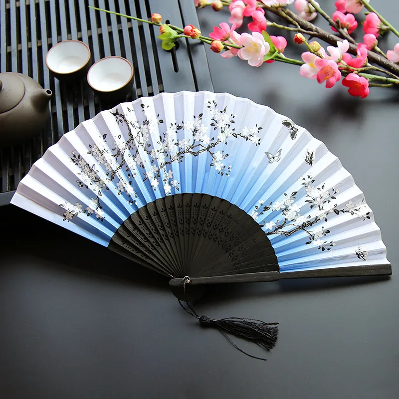 Silk Folding Fan Vintage Style Chinese Japanese Pattern Art Craft Gift Home Decoration Dance Hand Decorative folding fan hand fan silk fans