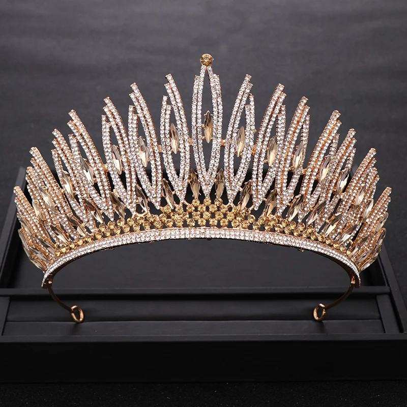 

luxurious Rhinestone Crystal Gold Big Wedding Crown Queen Bridal Tiara Women Beauty pageant Bridal Hair Accessories Hair Jewelry