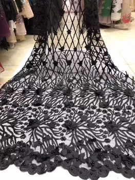 

NEW High Quality 2019 Tulle Beaded French Nigerian Lace Fabrics Pearls Embroidered Guipure African 3d Lace Fabric