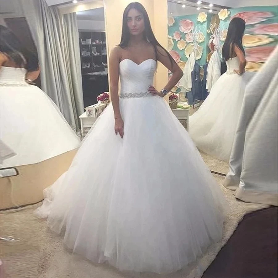 

Angelsbridep Sweetheart Tulle Ball Gown Saudi Arabia Wedding Dress Pleat Vestidos De Novia Waist Crystals Bridal Formal Bride