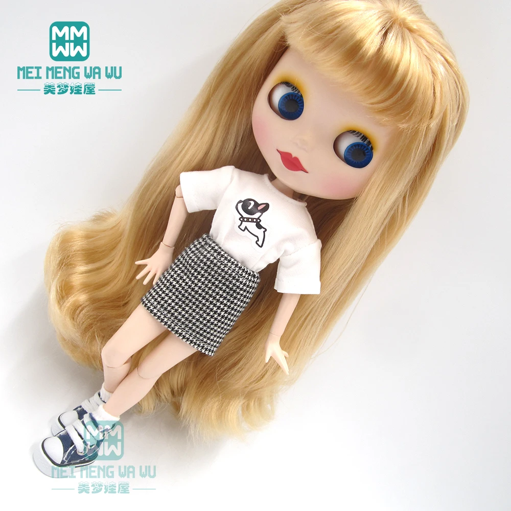 1 шт., одежда Blyth Doll, Модная белая футболка, клетчатое платье для Blyth, Azone OB23 OB24, аксессуары для кукла 1/6