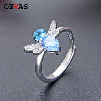 

Creative 925 sterling silver AAA blue Zircon bee Rings for women Top quality S925 Silver cute finger ring birthday Gifts jewelry