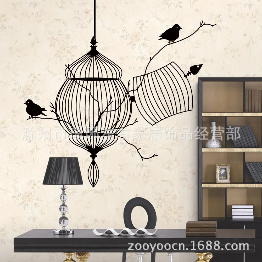 ZY8231 стиль внешней торговли резные птичья клетка и птица гостиная спальни дивана стены клейкая бумага производители оптом