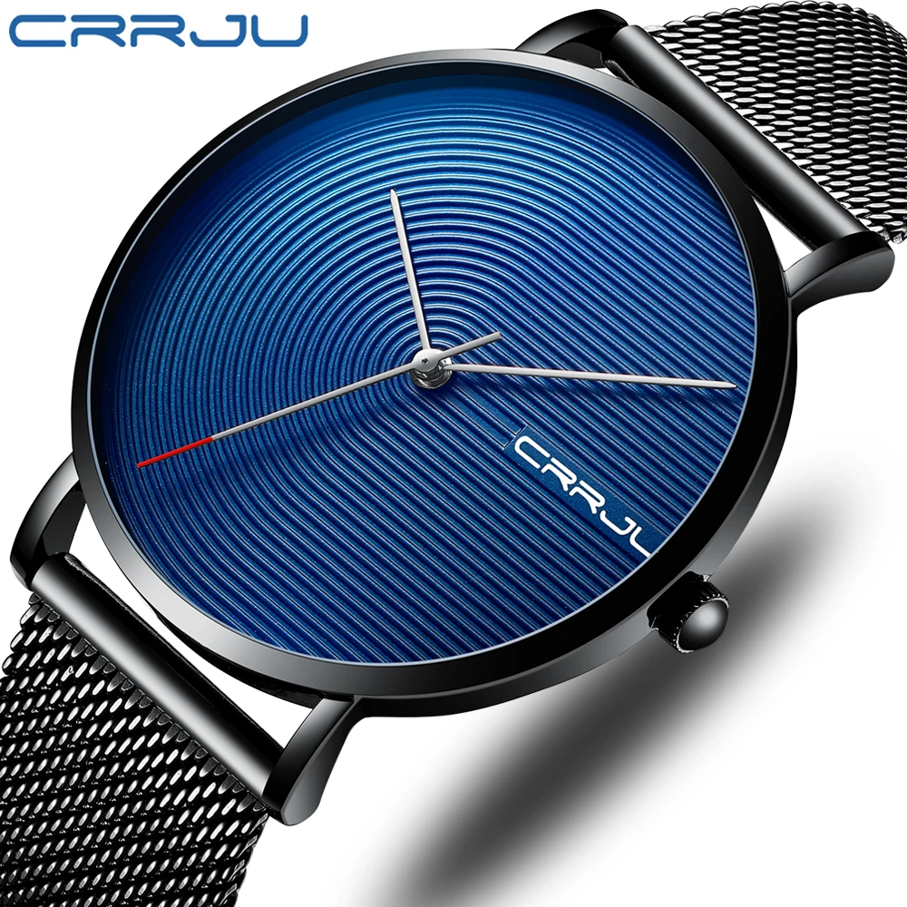 

CRRJU New Men Watch Classic Style Men Wristwatch Fashion Simple Waterproof Quartz watch Ultra Steel Mesh Clock Relogio Masculino
