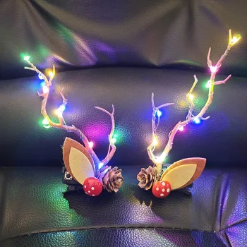 

LED Light Blinking Headdress Antler Elk Ear Hairpins Party Gift Birthday Christmas Xmas New Year Head Wear Cosplay