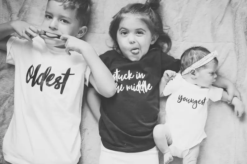 Sibling Shirts Set of 3 Big Middle Little Oldest Middle Youngest 3rd Baby Youngest Baby New Addition New To The Crew Tops Tee 6