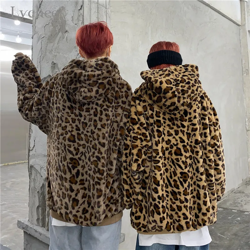 Lychee Harajuku женские флисовые толстовки с леопардовым принтом свободные карманы Женская Спортивная толстовка с капюшоном повседневные зимние женские пуловеры