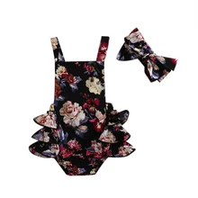 Ensemble de vêtements pour bébés filles, 2 pièces, barboteuse fleurie sans manches, combinaisons, tenues, bandeau, vêtements pour enfants