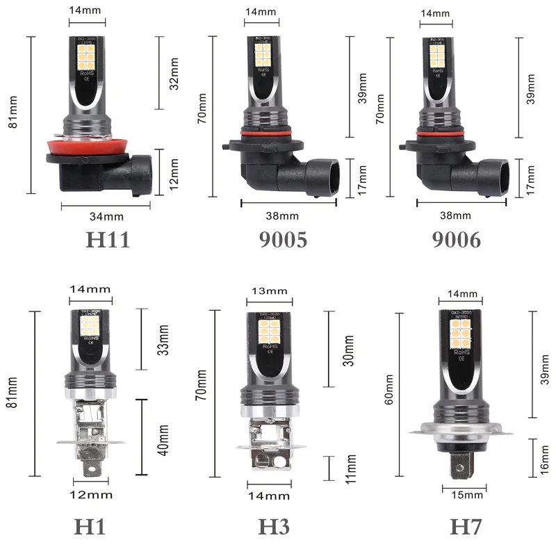 2 шт. H8 H11 светодиодный лампы H7 9005 9006 H1 H3 противотуманные лампочки 3030SMD 1600LM 3000K желтый свет DRL авто аксессуары