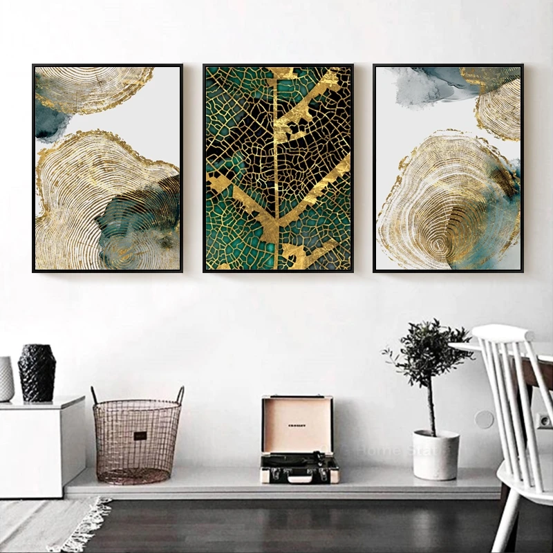 Canvas Painting Modern Abstract Art Luxury Golden Leaf Tree Wheel Poster And Print Wall Picture For Living Room Decoration | Дом и сад