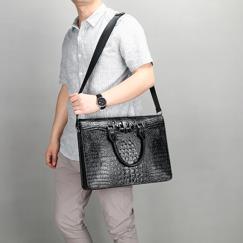 Alligator Pattern Fashion Briefcase Bag for Men Bag Man Business Shoulder Bags for A4 Documents PU Leather Man Handbags