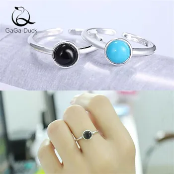 

New Fashion Jewelry Personality Beautiful 925 Sterling Silver Two Colors Stone Wild Temperament Simple Opening Rings R362