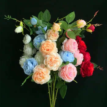 

7Pcs Fake Long Stem Western Peony (5 heads/piece) 34.65" Length Peony full Open for Wedding Home Decorative Artificial Flowers
