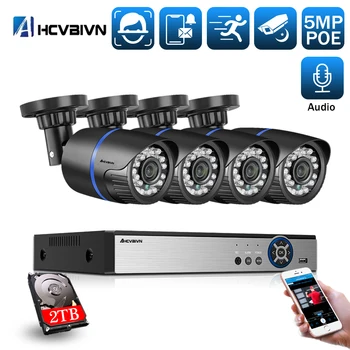 

4CH POE NVR Kit HD Face Detection CCTV Camera System 5MP Audio IP Camera POE Home Security Video Surveillance Set