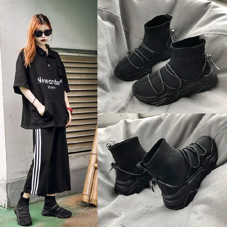 

Boots Women's 2019 Autumn And Winter New Style Korean-style Versatile Platform Mesh Short Boots Reflective Stars Sequin High Sho