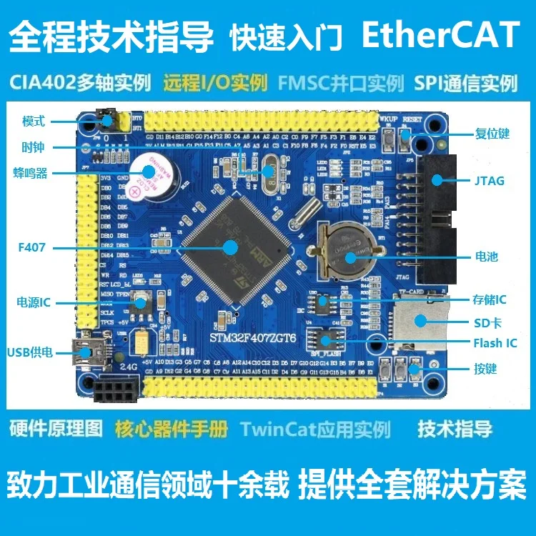 Макетная плата Ethernet обучающая STM32F407/ET1100/LAN9252/AX58100 основная плата|Детали и