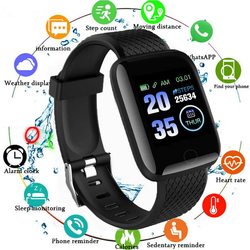 Smart Bracelet 116 PLUS Color Screen Waterproof Heart Rate Blood Pressure Monitoring Track Movement Health Pedometers Band