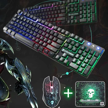

USB Wired Ergonomic Gaming Keyboard Set 2400DPI Colorful Backlight LED Gaming Mouse Combo with Gaming Mouse Mouse Pad