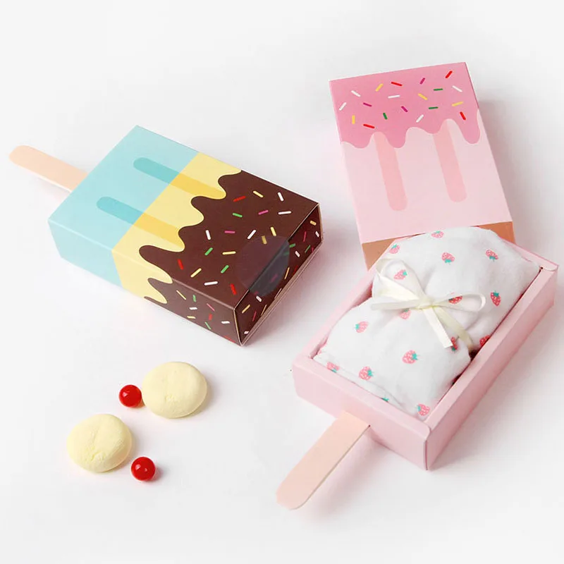 Ice Cream Shape Candy Boxes 20pcs Paper Gift Box Bag Kids Party Favors Candy Bag Birthday Decoration