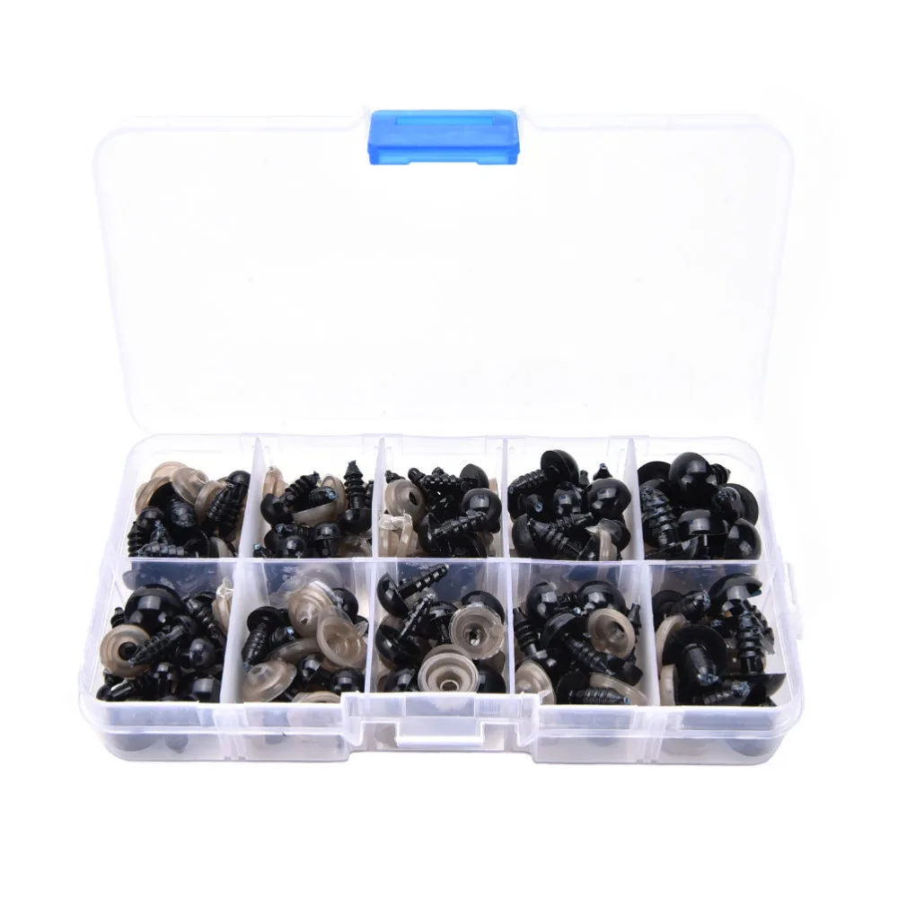 100pcs Black Plastic Safety Eyes For Teddy Bear Doll Animal Puppet Crafts  6-12mm