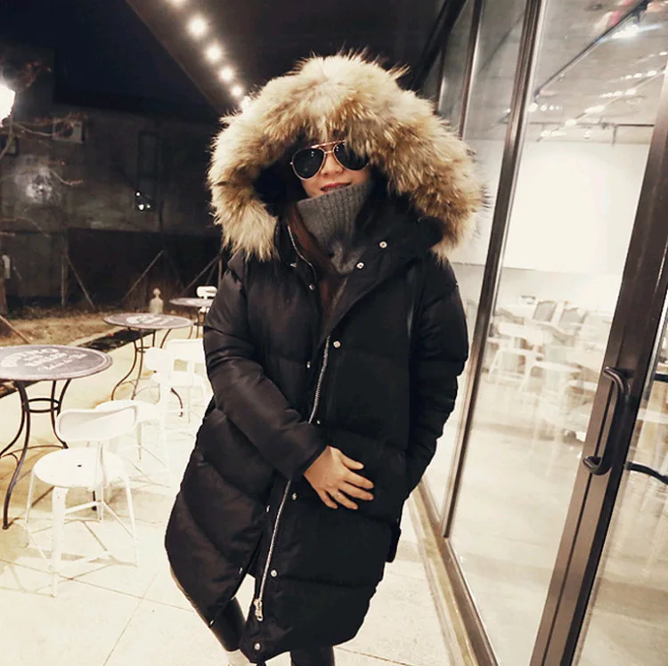 

Real raccoon dog fur collar hooded fashion white duck down jackets women down coats outerwear 2019 autumn winter
