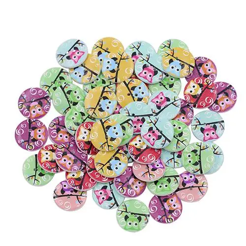 

50 Pcs Mixed Owl 2 Holes Wooden Buttons Sewing Craft Clothing Scrapbooking DIY