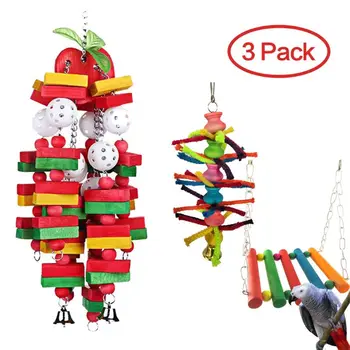 

3Pcs Bird Parrot Toys Set Hanging Bell Cage Hammock Swing Chew Grinding Toys