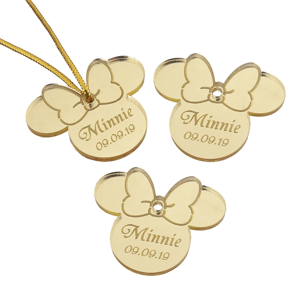 Style7 Gold 10 шт. персонализированные гравированное зеркало Минни Маус надписи имя карты метки ребенок душ украшение для вечеринки в день рождения 40 мм логотип - Цвет: Style7 Gold