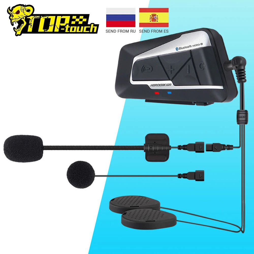 HEROBIKER intercomunicador para casco motocicleta, auriculares inalámbricos impermeables con Bluetooth, Radio para 2 viajes, 1200M| Cascos auriculares| - AliExpress