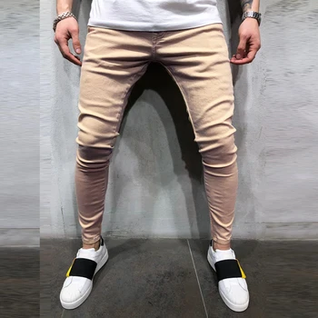 

Mens Jean Pencil Pants Khaki Fashion 2020 Men Casual Slim Fit Straight Stretch Feet Skinny Zipper Jeans For Male Trousers Large