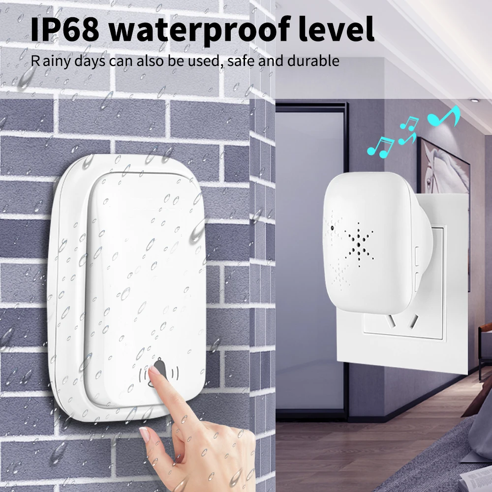 Wireless Doorbell WENHIOT Intelligent Wireless Doorbell Battery Free EU UK Plug Waterproof Home Wireless Buzzer Welcome Doorbell