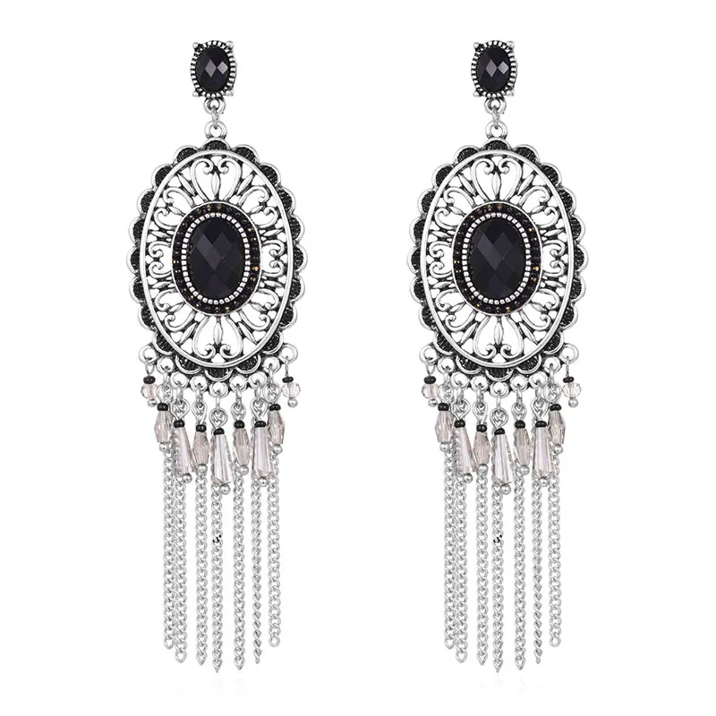 E1-37058silver black Shineland массивные серьги Vinatge серьги в геометрическом стиле с кисточками для женщин Висячие серьги вечерние ювелирные изделия brincos N50 - Окраска металла: E1-37058silver black