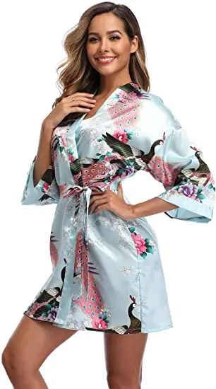 Fashion Satin Robe Female Bathrobe Sexy peignoir femme Silk Kimono Bride Dressing gown sleepwear Night Grow For Women