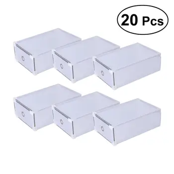 

20PCS Plastic Crate Storage Clear Drawer Shoe Boxes Stackable Foldable Shoes Case Home Wardrobe Thicken Shoebox