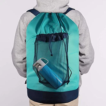 

New Laundry Bag Mesh Pocket Nylon Backpack Clothes Hamper Bag with Drawstring Closure for College Travel Laundromat N5