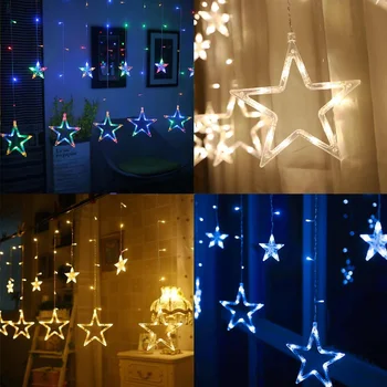 

2.5m 220V LED 12 Stars Fairy String Curtain Window Lights 8 modes Twinkle Christmas Party Wedding Outdoor home decoration