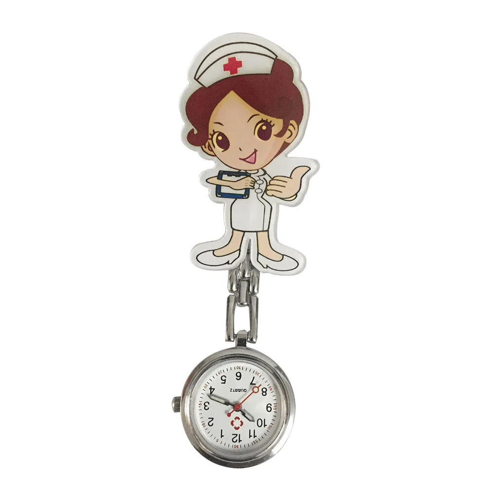 

Women Clip Quartz Gift With Link Round Dial Stethoscope Durable Cute Cartoon Pin Buckle Portable Nurse Watches Lapel Hanging