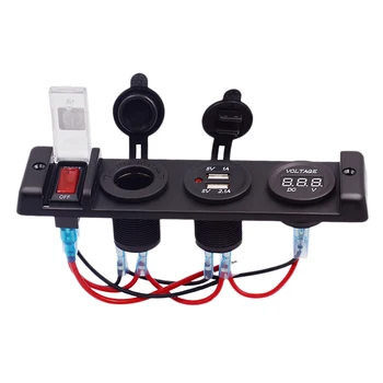 

Dc12V Car Cigarette Lighter Switch Four-Position Center Console Dual Usb Charger With Voltmeter Cigarette Lighter Socket