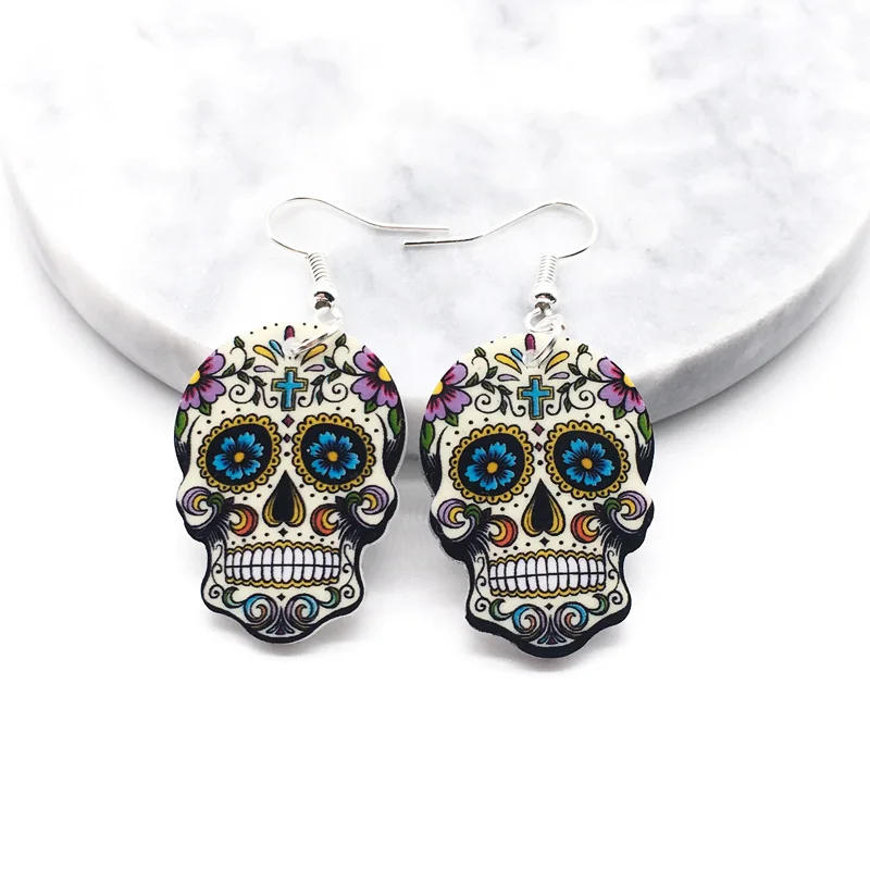 Skull Earrings Calavera Sugary-Sweet Whimsical Celebrate Mexican Day Halloween Acrylic Sugar Skull Earrings For Women 4 colors