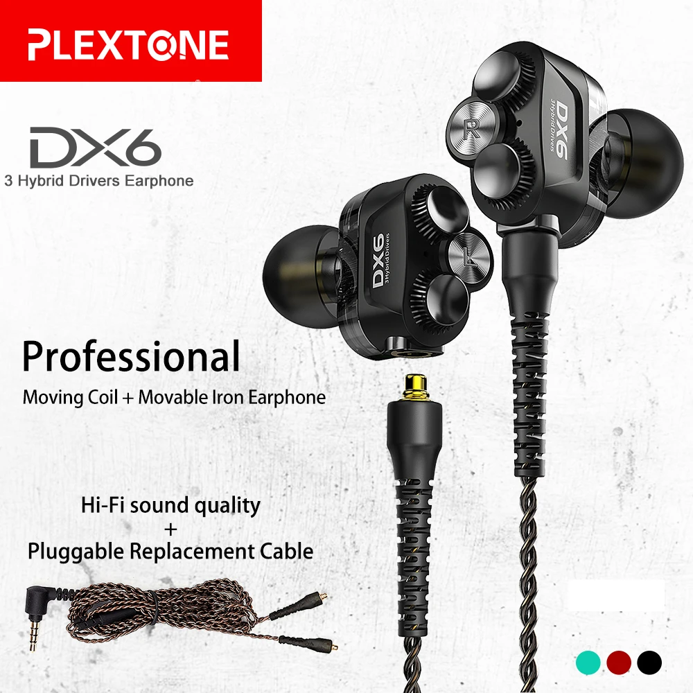 Plextone DX6 bluetooth наушники три единицы 3,5 мм наушники-вкладыши спортивные стерео Бас HIFI Проводная гарнитура с кабель MMCX для Xiaomi