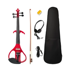 Solid Wood Electric Silent Violin 4/4 Full Size Red, Ebony Violins Accessories