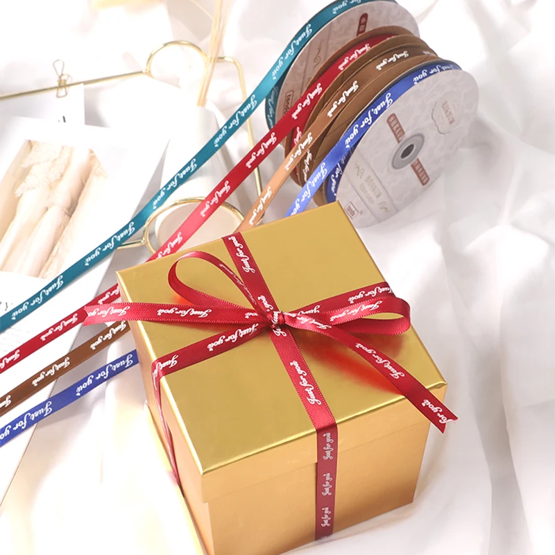 

50Yards 1mm Printed Satin Ribbon Multicolor Just For You Handmade Wedding Gift Wrapping English Letter DIY Packaging Material