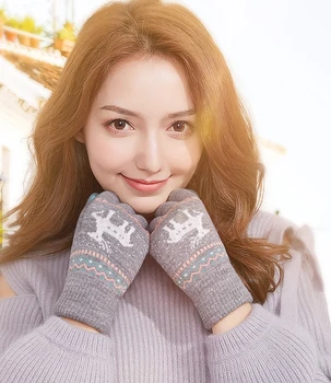 

New Winter Knitted Gloves for Little Elk Women Warm Wool Plush for Outdoor Riding Mountaineering Gloves