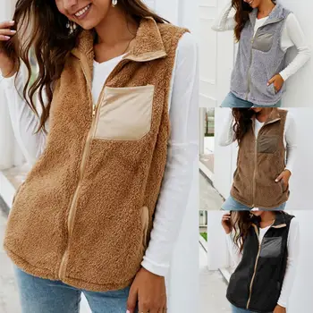 

Winter Vest Jacket Women Loose Sleeveless Jacket Lapel Vest Jacket Warm Woolen Zipper Waistcoat Vests Women's Coats Jackets Vest